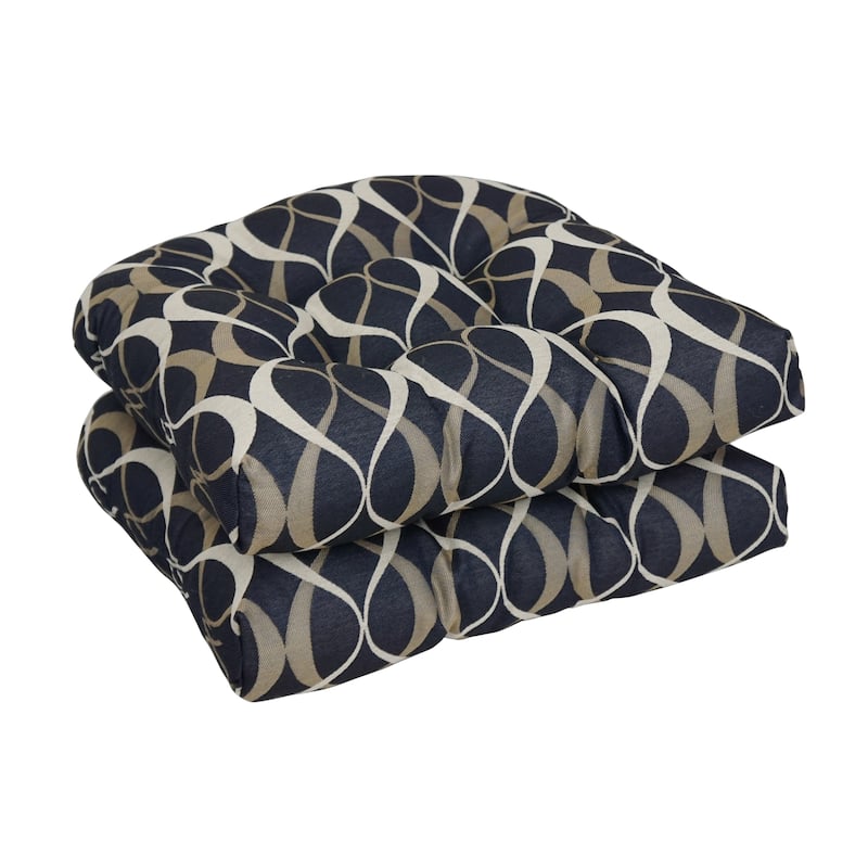 19-inch Rounded Back Premium Woven Outdoor Chair Cushions (Set of 2) - 19 x 19 - Duo Indigo