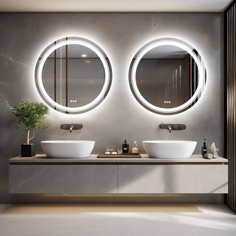 Large Round Frameless Defog Dual Front LED Backlit Wall Bathroom Vanity Mirror