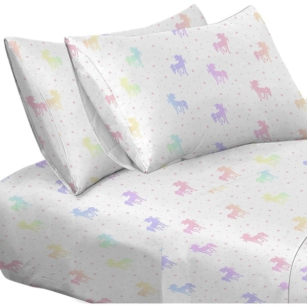 slide 2 of 5, Rainbow & Stars Unicorn Sheet Set | 100% Softly Brushed Microfiber Polyester | Kids, Multicolored