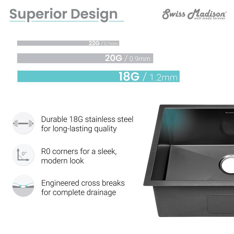 Tourner 27 x 19 Stainless Steel, Single Basin, Undermount Kitchen Sink