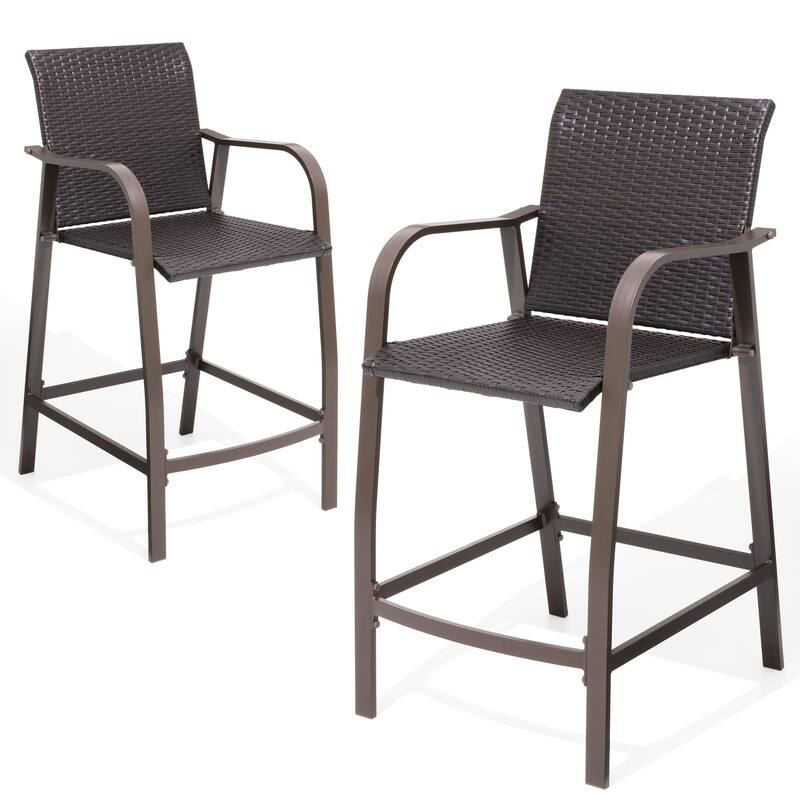 Crestlive Products Outdoor Counter Height Wicker Bar Stools - 21.7" W x 25.6" D x 43.7" H