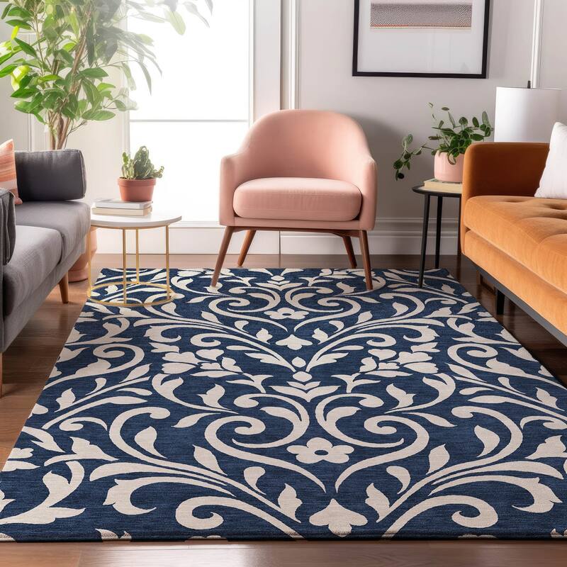 Premium Washable Super Soft Floral Chic Mayfield Rug - Navy - 10' x 14'