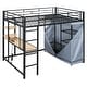 preview thumbnail 36 of 78, Full Size Metal Loft Bed with Workstation Desk, Built-In Shelves, LED Light Strip, Power Outlet & Hanging Wardrobe Storage