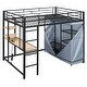 preview thumbnail 36 of 78, Twin/Full Size Loft Bed with Wardrobe and Bulit-in Desk, Metal Loft Bedframe with LED Light, Storage Shelves and Power Outlet