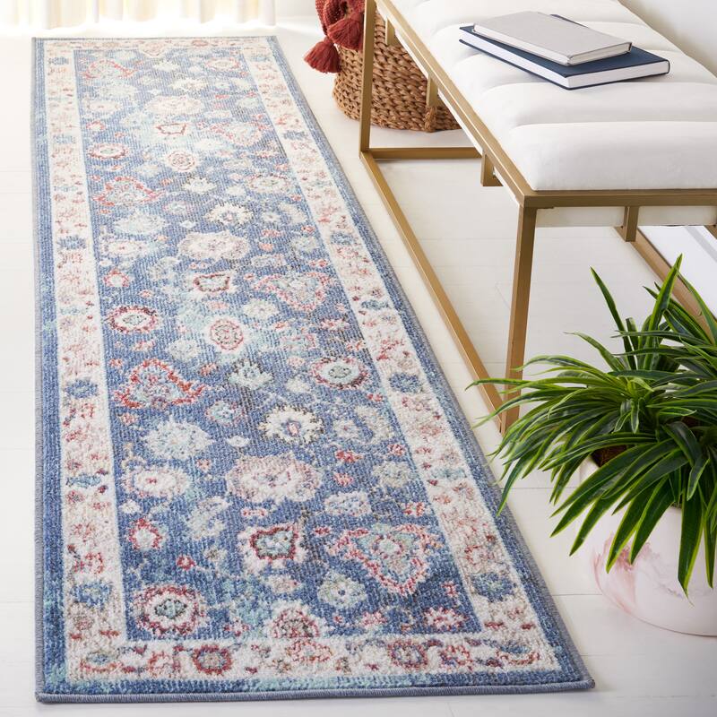 SAFAVIEH Phoenix Cyntha Oriental Distressed Rug - 2'2" x 9' Runner - Navy/Ivory