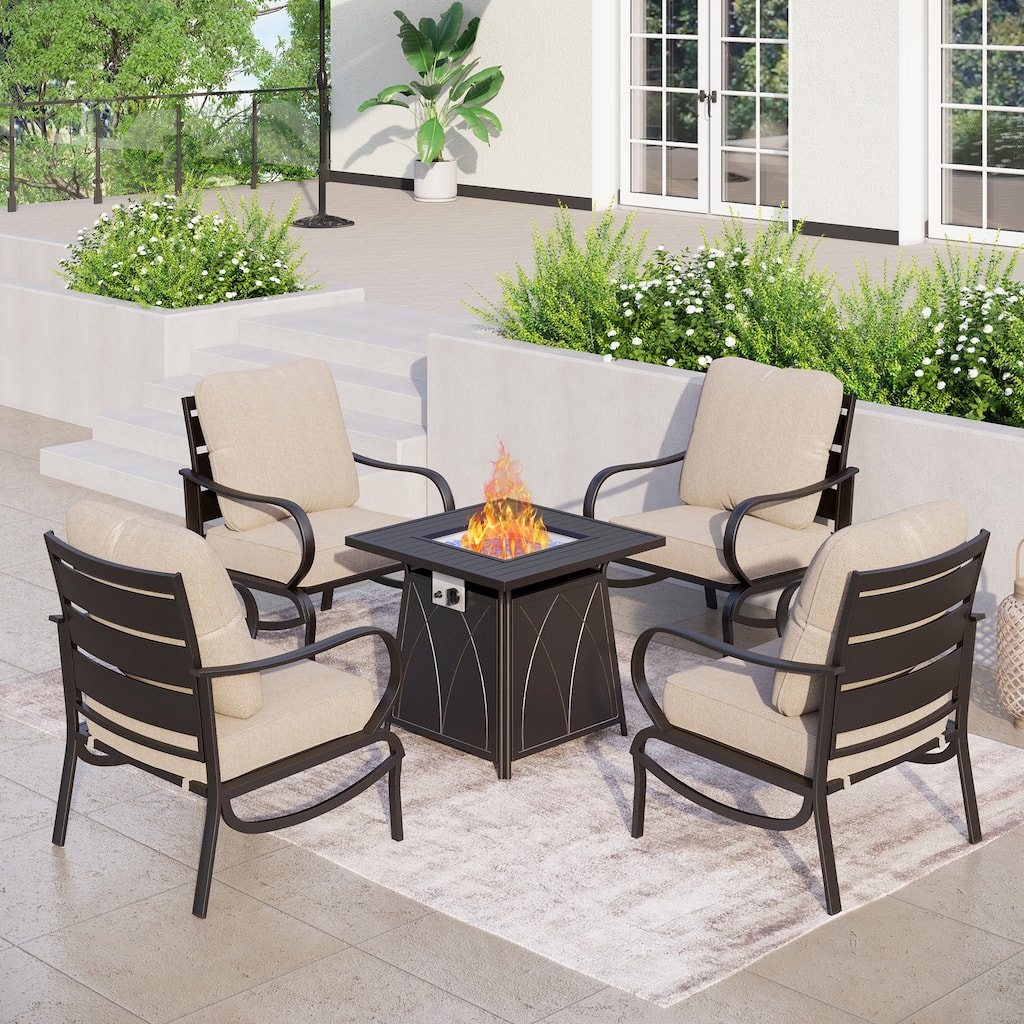 MAISON ARTS Patio Conversation Set 5 Pieces with 28'' Gas Fire Pit Table