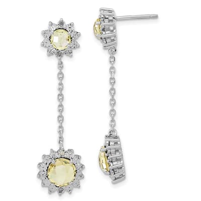Curata 925 Sterling Silver Polished Post Earrings Diamond and Lemon Quartz Earrings - 44x12mm Wide