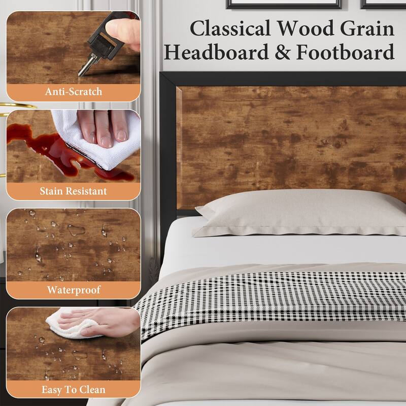 VECELO Platform Bed Frame with Wooden Headboard Heavy Duty Steel Slats Support No Box Spring Needed