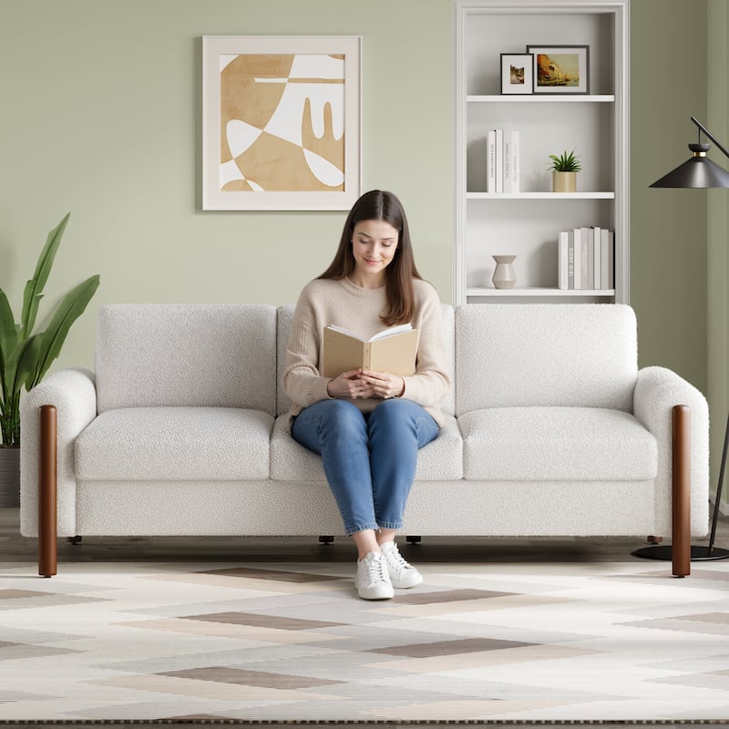 Christopher Knight Home - Adley Modern Upholstered 3-Seater Sofa with Curved Armrests and Solid Wood Legs