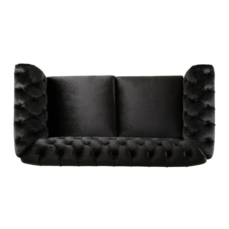 Vivalux 59.44" Chesterfield Velvet Loveseat Sofa, Black, Rolled Arms & Tufted Button, 2-Person Seating for Small Spaces