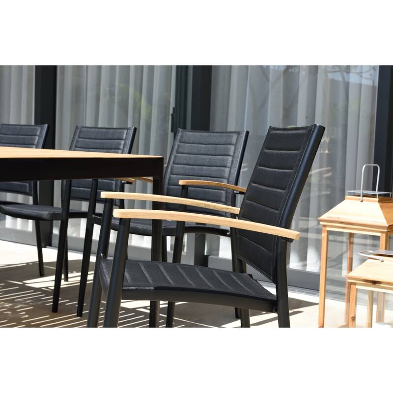 Amazonia Brenthon FSC Certified Teak and Aluminum Outdoor Patio Stacking Armchairs