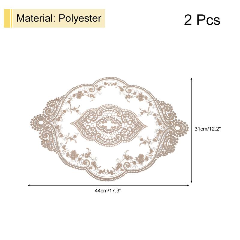 2Pack 12x17in Retro Lace Placemat Oval French Crochet Doilies Coasters - 12x17-in - Pure Gray Brown