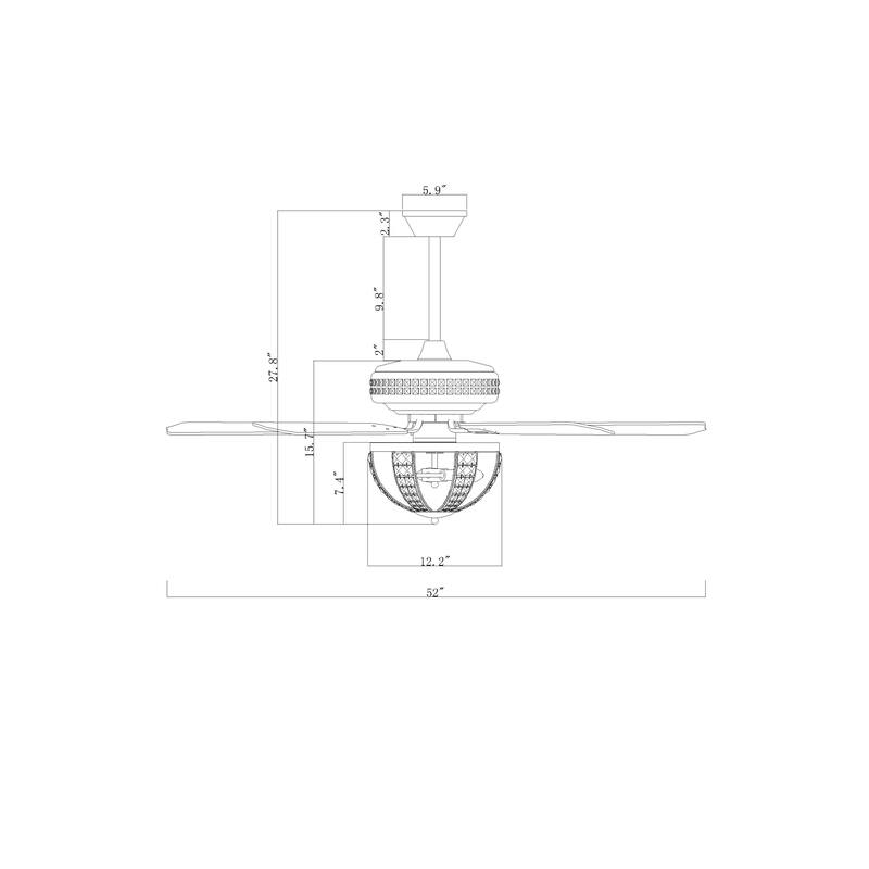 Santana 52 Inch Chrome Polished Finish Mid-Century style Ceiling Crystal Fan with Remote