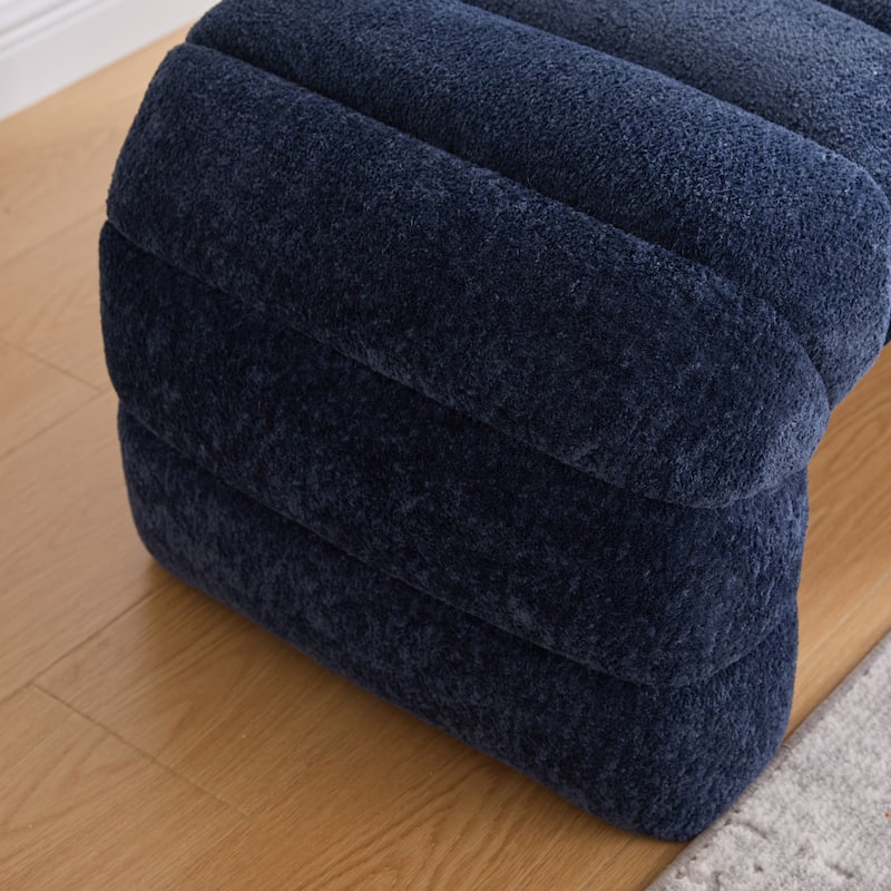 69.7" W Modern Chenille Bedroom Entryway Bench with Wood Legs