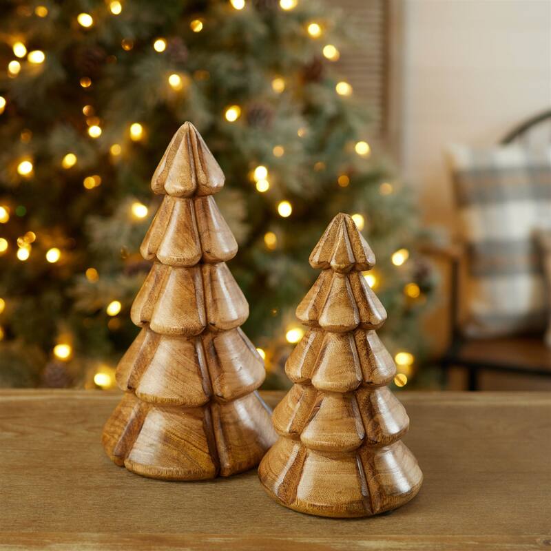 Modern Wood Pine Tree (Set of 2) - N/A