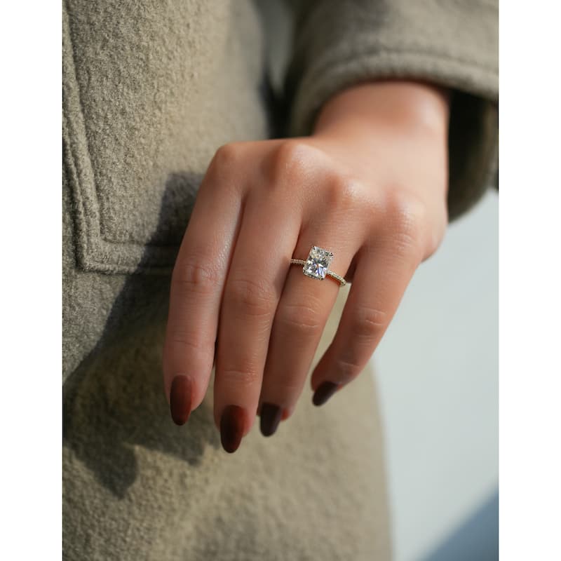 Kobelli 1.90 Carats Radiant Lab Grown Diamond Certified 14k Solid Gold Half Eternity Slender Engagement Ring