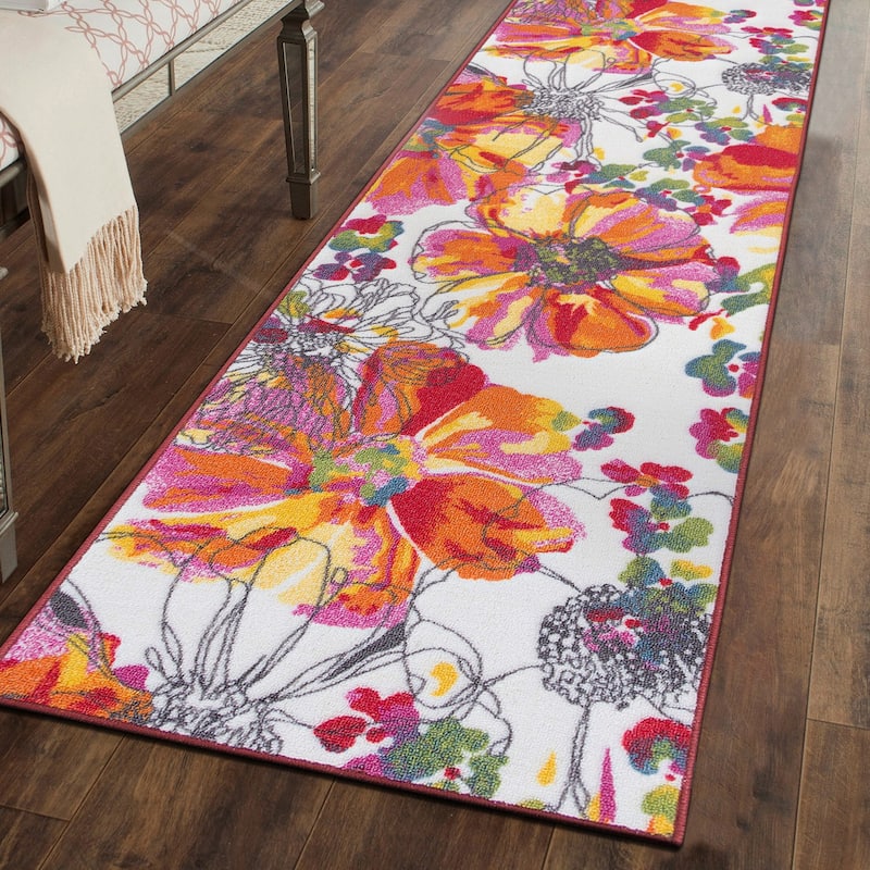 World Rug Gallery Modern Bright Flowers Non-Slip Area Rug Multi - 2' x 7' Runner - Multi