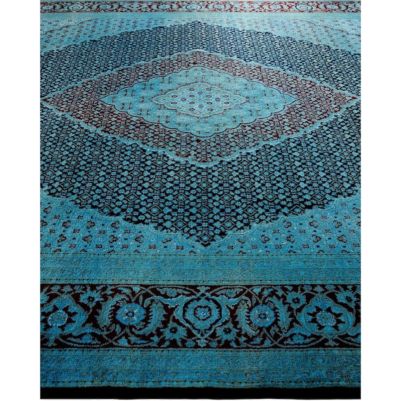 Overton Hand Knotted Wool Vintage Inspired Modern Contemporary Overdyed Blue Area Rug - 9' 1" x 12' 5"