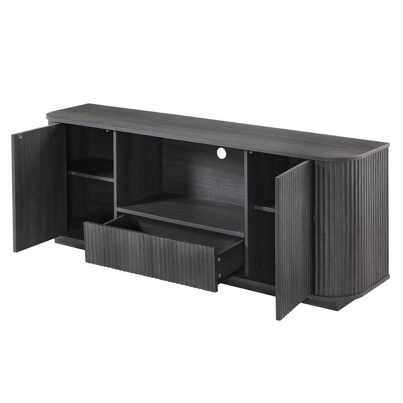 64" Modern Wavy TV Stand with Storage, Sideboard Buffet Cabinet w/ Vertical Stripe Doors, Media Console for Living Room,Entryway
