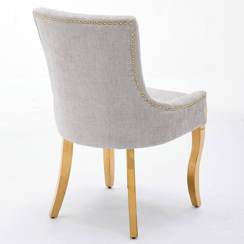 Luxe Curved Accent Dining Chairs with Gold-Plated Legs & Textured Chenille Upholstery, Set of 2