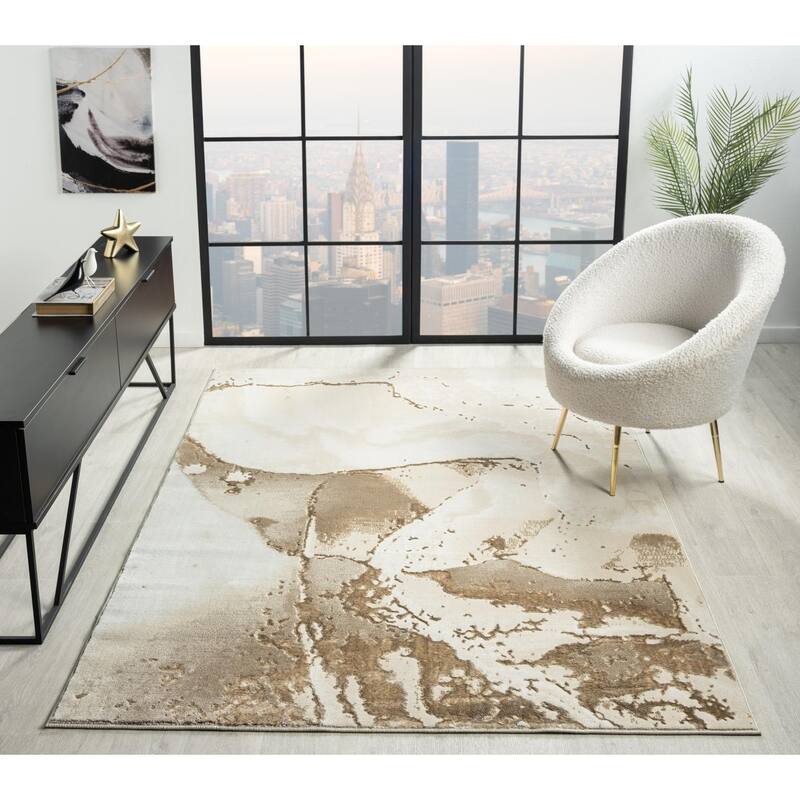 Lavell Collection Abstract Beige/Cream Area Rug