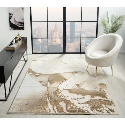 Lavell Collection Abstract Beige/Cream Area Rug