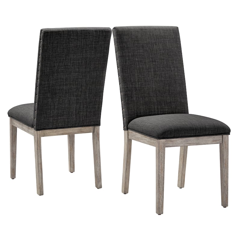 Voyager Nailhead Accent Parson Linen Dining Chair (Set of 2) by iNSPIRE Q Artisan - Antique Grey Oak Finish - Dark Grey