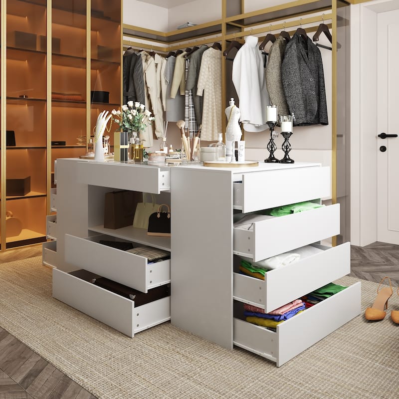Sleek Closet Storage Island with Multiple Drawers for Accessories