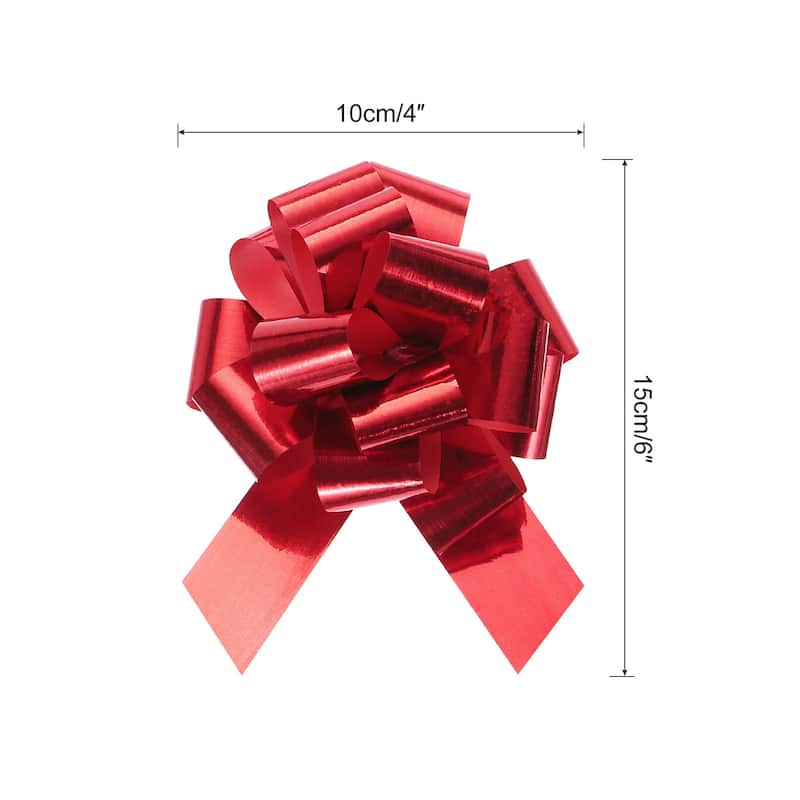 10pcs Metallic Large Big Pull Bow Glitter Gift Wrapping Bows Ribbon - Red - 4 inch