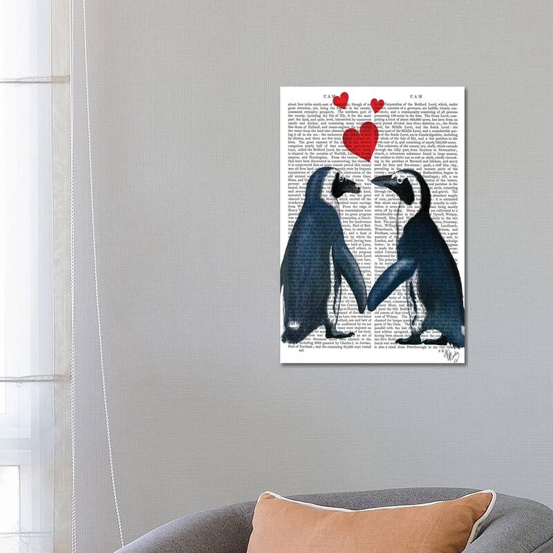 iCanvas "Penguins With Love Hearts" by Fab Funky Canvas Print - 26x18x1.5