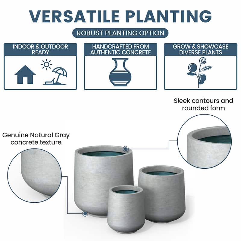 Tall Concrete Round Plant Pots / Large Indoor and Outdoor flower Planters