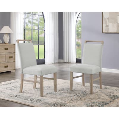 Set of 2 Light Oak Finish Dining Side Chairs with Light Gray Fabric