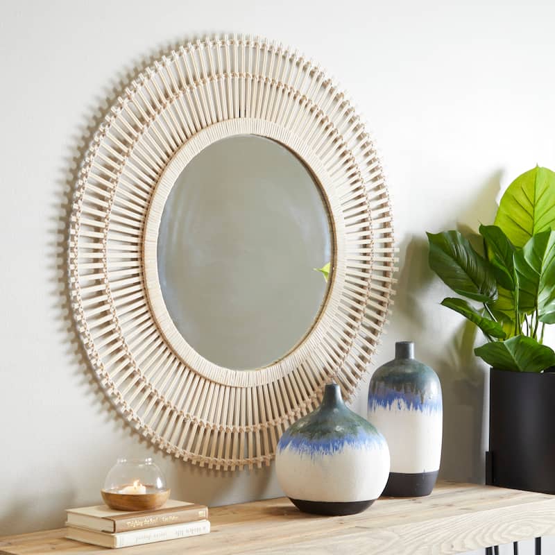 Bamboo Wood Starburst Handmade Stick Wall Mirror - Cream or Brown - Roche River Decor