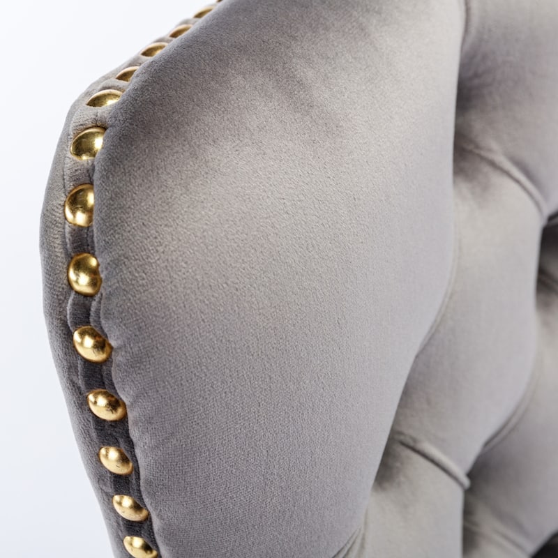 Roomfitters Velvet Tufted Office Chair, Adjustable Swivel Desk Chair with Gold Metal Base, Nailhead Trim Vanity Chair