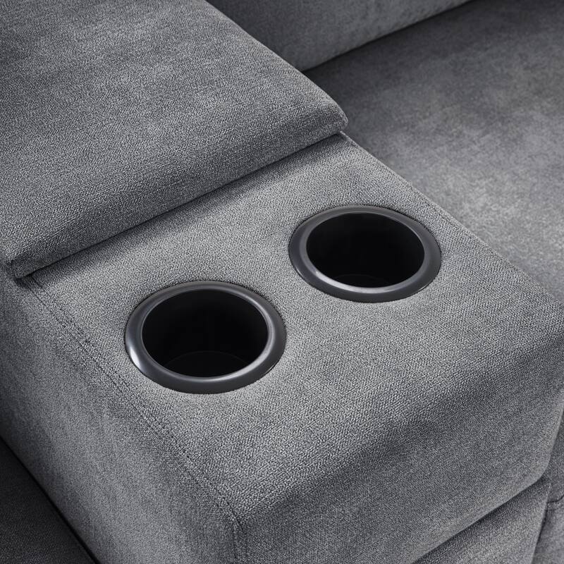 Modern 5-Seat Modular U-Shaped Sectional Sofa with Chaise, Storage Drawer, Built-In Cup Holders and Throw Pillows