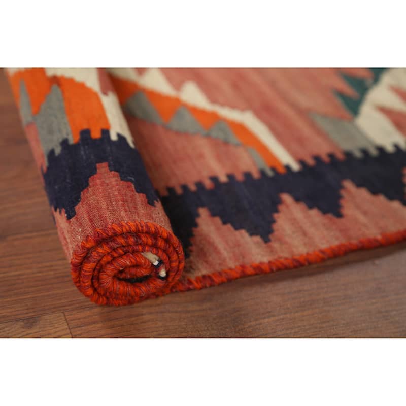 Vegetable Dye Kilim Qashqai Persian Rug Hand-Woven Vintage Wool Carpet - 4'4"x 6'6"