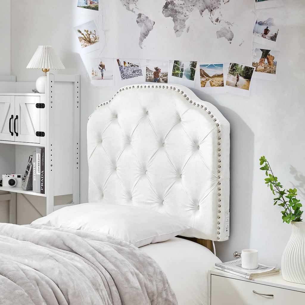 Tavira Allure® Outlet Headboard with Legs - Bevel Tufted Rivet - White
