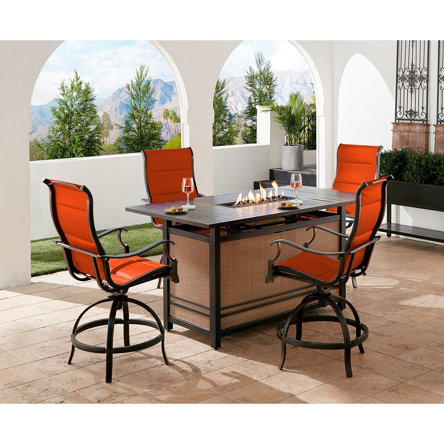 Hanover Traditions 5-Piece High-Dining Set in Red w/4 Padded