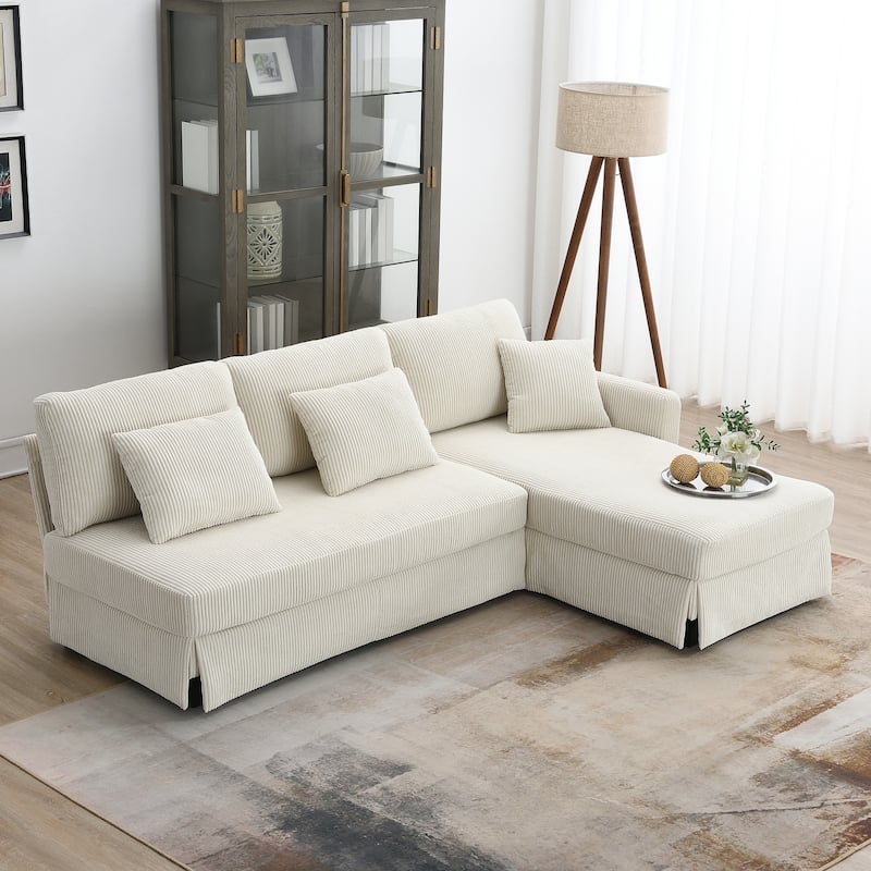 Modern 4-Seat L-Shaped Convertible Sofa with Reversible Chaise and Pillows - Beige