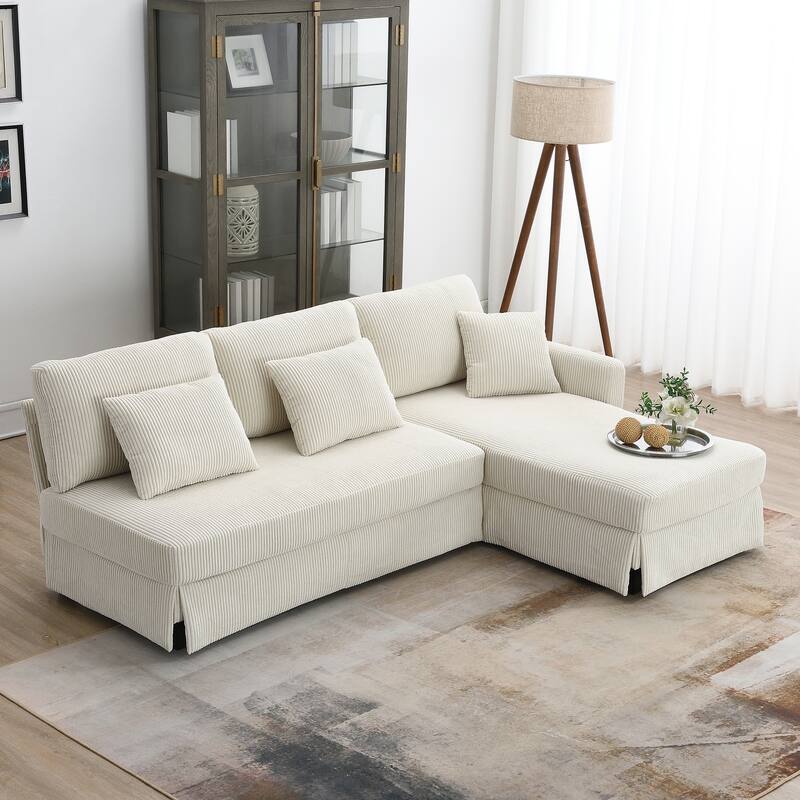 87X61"Modern L-shaped Corduroy Sofa with Reversible Chaise, 4-seat Upholstered Sectional Indoor Furniture for Living Room