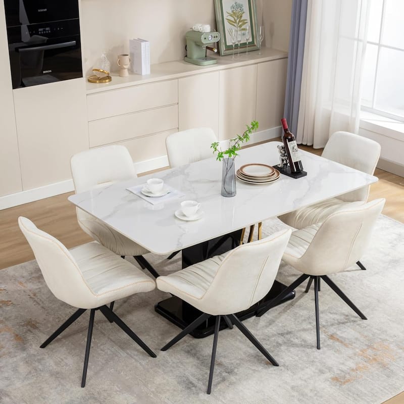 XINMICS Upholstered Dining Chairs Swivel Accent Armchairs - Set of 6 - White