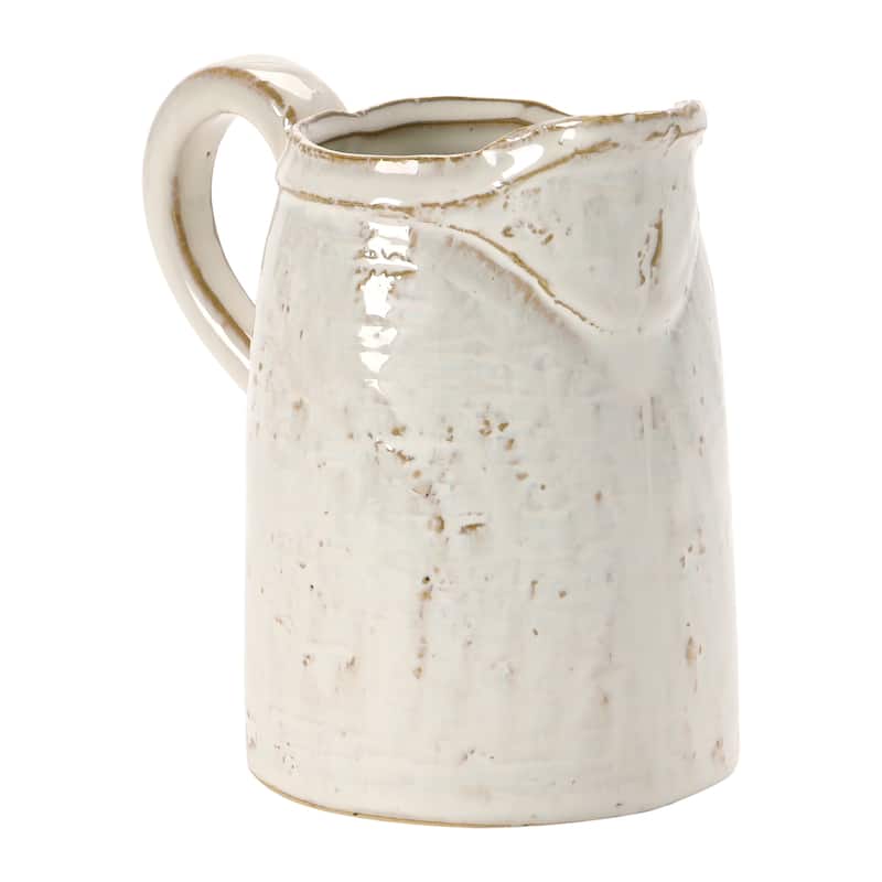 28 oz. Stoneware Pitcher, Reactive Glaze, White (Each One Will Vary)