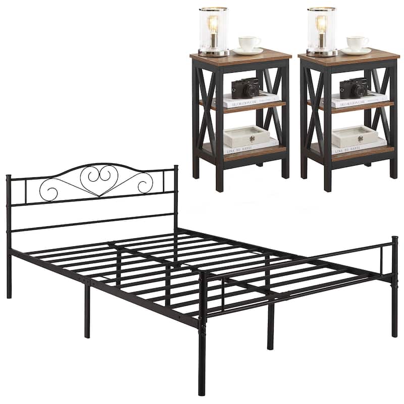 Taomika 3-Pieces Bed Frame and Modern Nightstands Sets