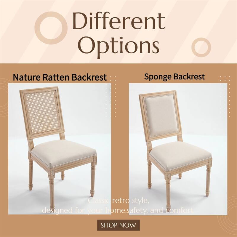 French Country Dining Chairs Set of 2,Upholstered Chairs w/Square Back