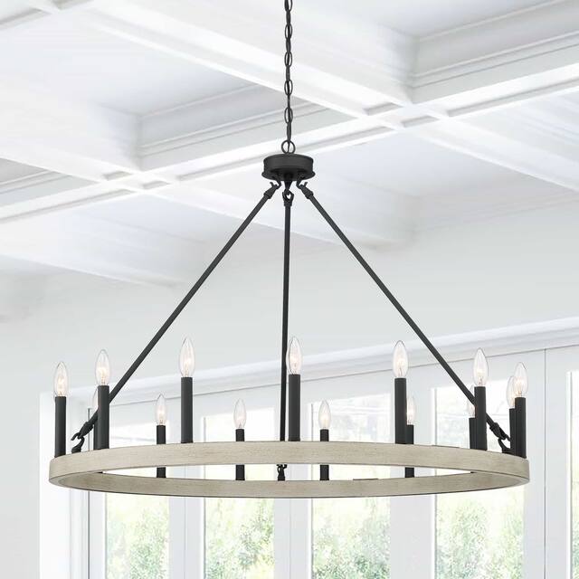 Acroma 15 Light 40 In Modern Farmhouse Wagon Wheel Chandelier-UL - Weathered Oak
