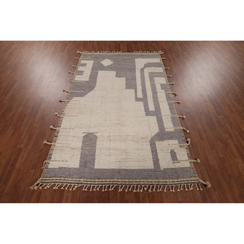 Earth Tone Moroccan Modern Area Rug Hand-Knotted Wool Carpet - 6'0"x 9'9"