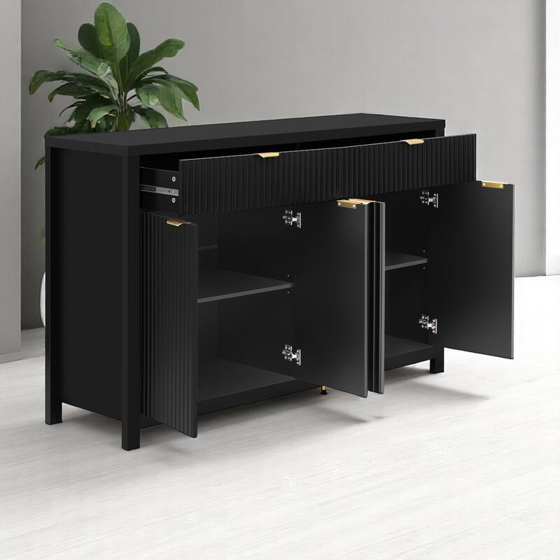 Wave-Grain Sideboard Buffet Cabinet with Drawers and Adjustable Shelves, 55in Console Table with Aluminum Handles