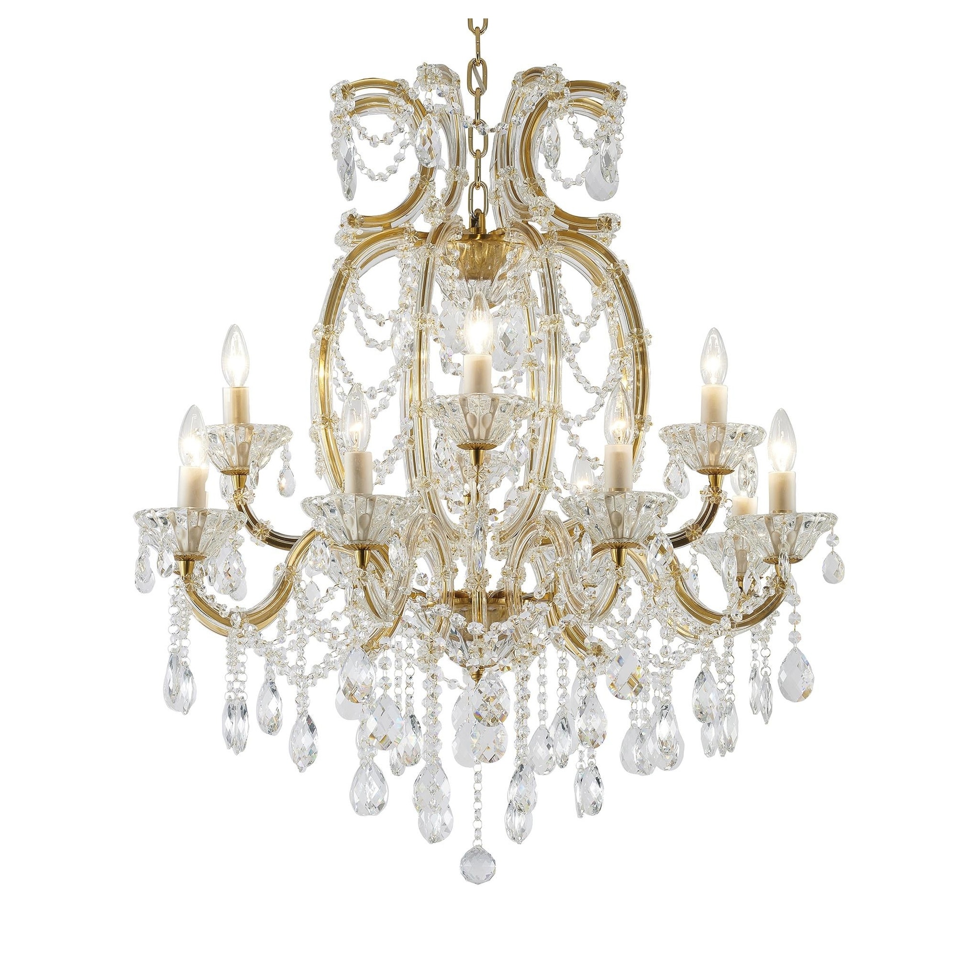 Traditional 60-Light Satin Brass Chandelier With Clear Hanging Crystals