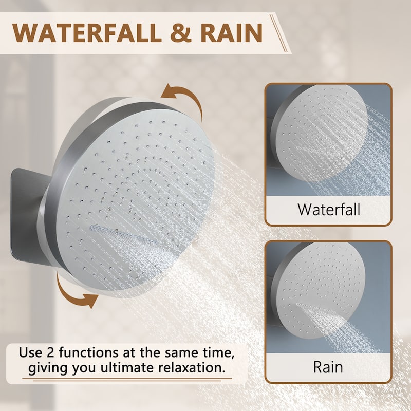 CASAINC Thermostatic 4 Functions 12 inch Rainfall Showerhead with Handheld Spray & 6 Body Jets Set Rain Shower System