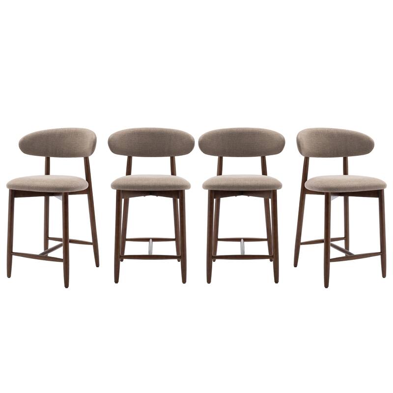 Mid-Century Modern Upholstered Bar Stools Counter Height Wooden Bar Chairs with Backrest Footrest